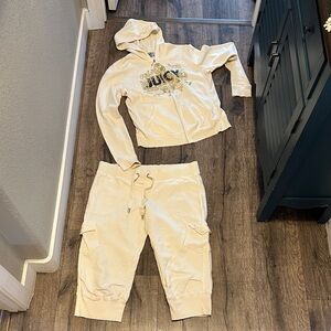 Juicy Couture Beige Hoodie and Capri Joggers Set